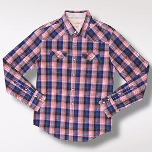 Heritage1981 Plaid Pearl Snap Western Button Down Shirt Pink Blue Small